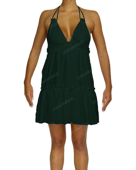 Halter Tie Ruffle Tiered Mini Dress
