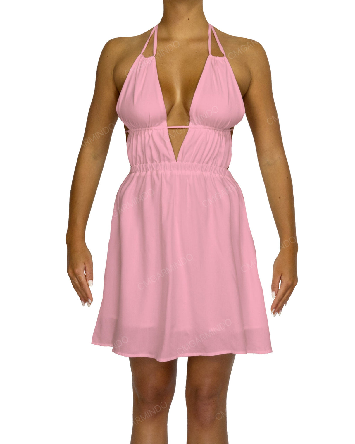 Halter Tie Deep V Mini Dress