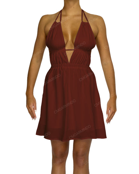 Halter Tie Deep V Mini Dress