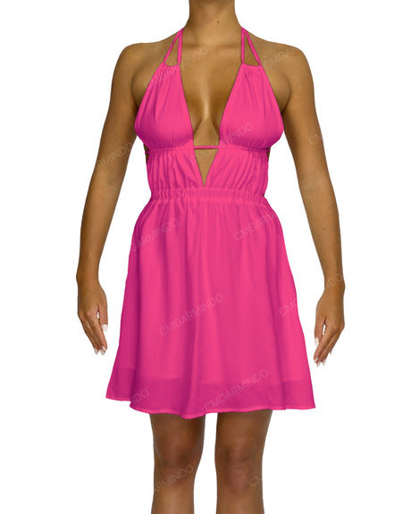 Halter Tie Deep V Mini Dress