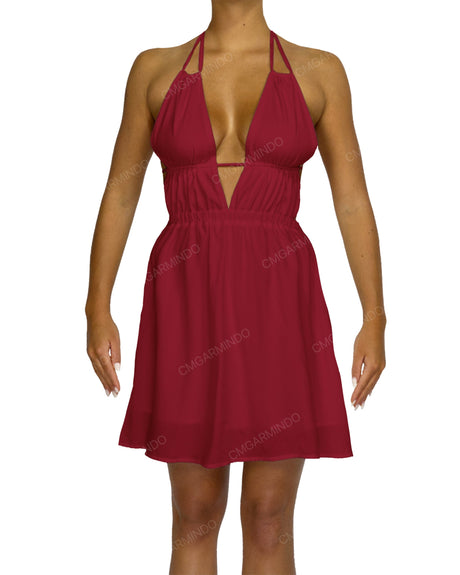 Halter Tie Deep V Mini Dress