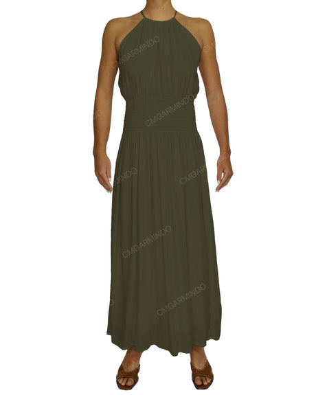 Halter Tie Shirred Waist Maxi Dress