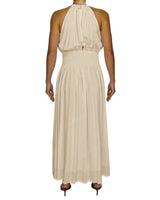 Halter Tie Shirred Waist Maxi Dress