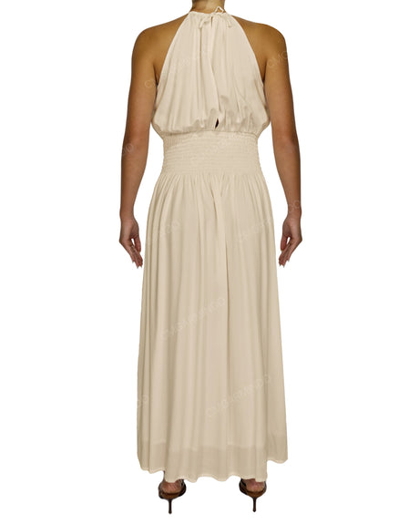 Halter Tie Shirred Waist Maxi Dress