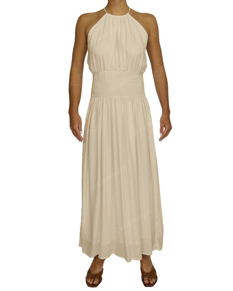 Halter Tie Shirred Waist Maxi Dress