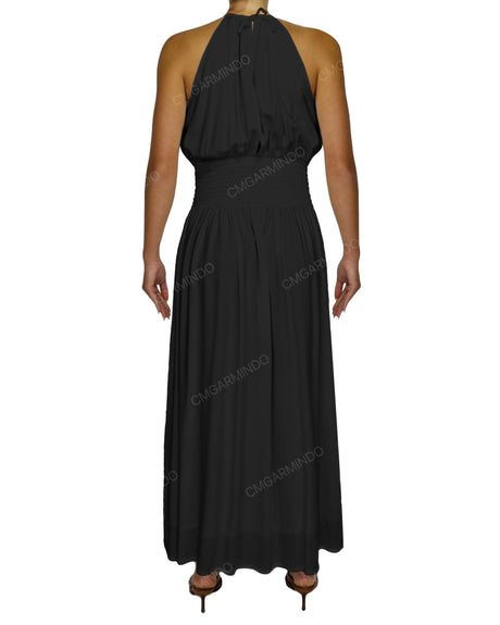 Halter Tie Shirred Waist Maxi Dress