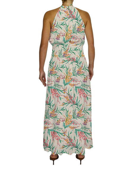 Halter Tie Shirred Waist Maxi Dress