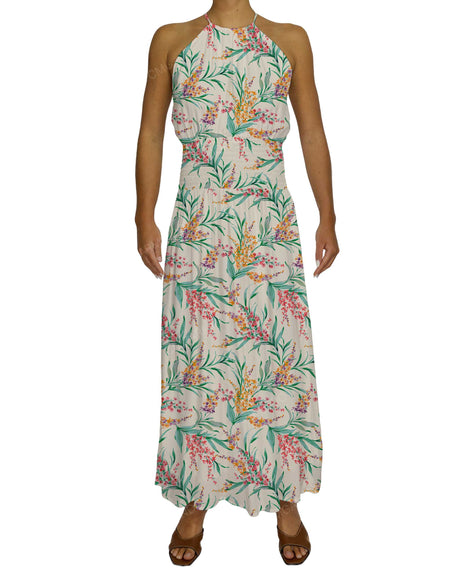 Halter Tie Shirred Waist Maxi Dress