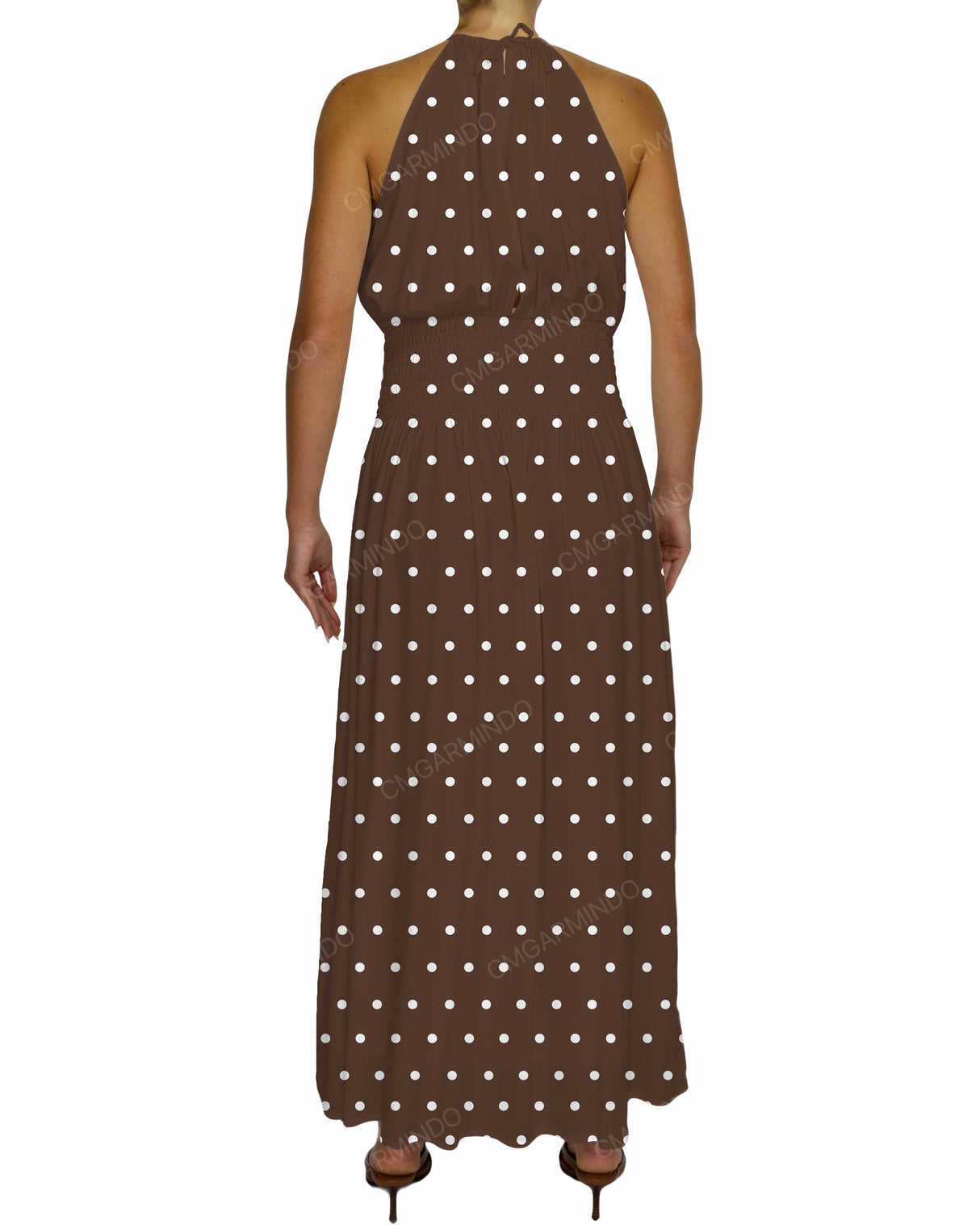 Halter Tie Shirred Waist Maxi Dress