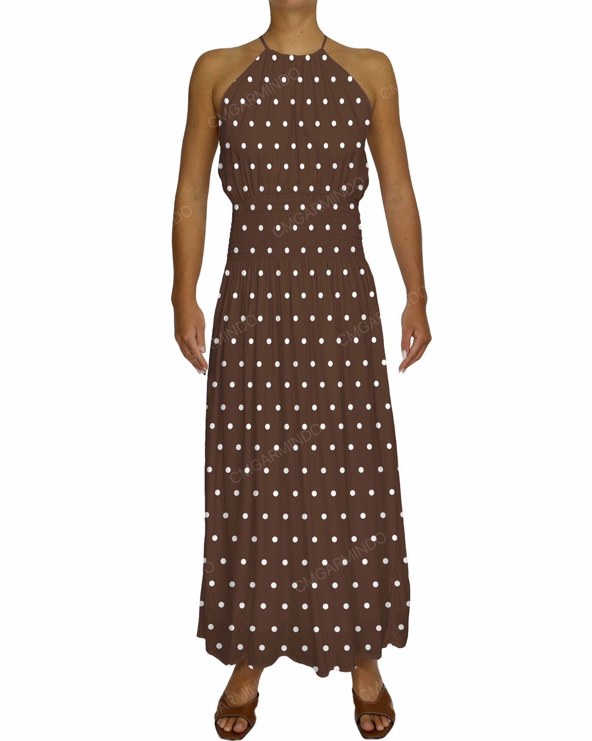Halter Tie Shirred Waist Maxi Dress