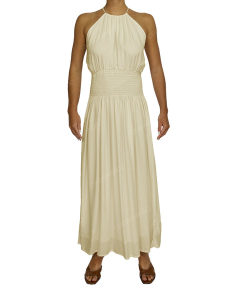 Halter Tie Shirred Waist Maxi Dress