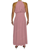 Halter Tie Shirred Waist Maxi Dress