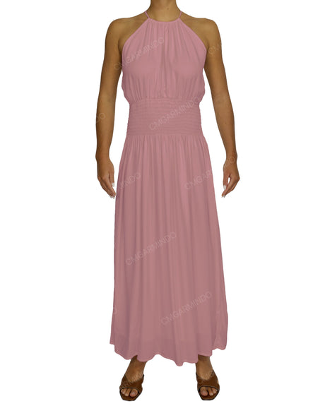 Halter Tie Shirred Waist Maxi Dress
