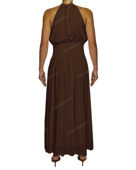 Halter Tie Shirred Waist Maxi Dress