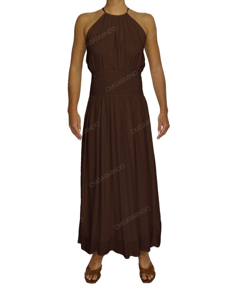 Halter Tie Shirred Waist Maxi Dress