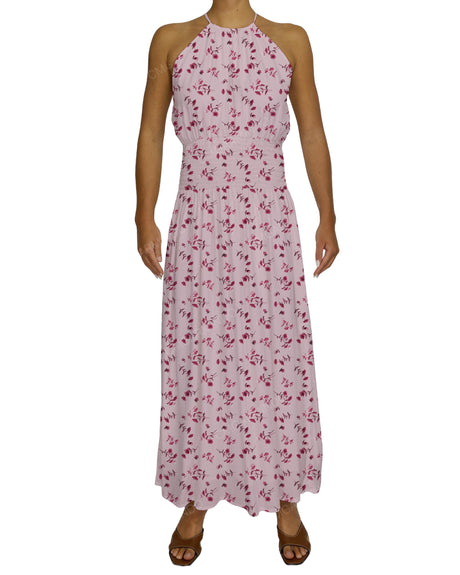 Halter Tie Shirred Waist Maxi Dress