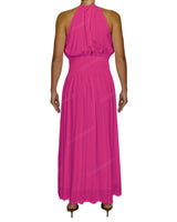 Halter Tie Shirred Waist Maxi Dress