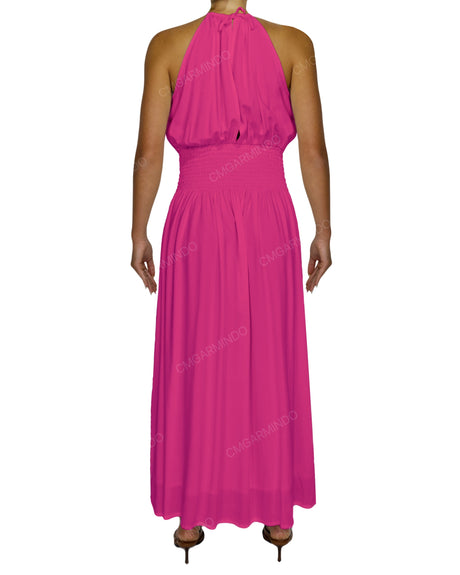 Halter Tie Shirred Waist Maxi Dress