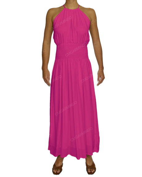 Halter Tie Shirred Waist Maxi Dress