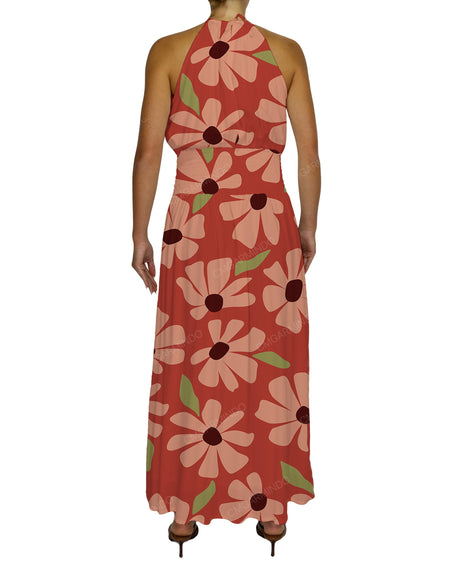 Halter Tie Shirred Waist Maxi Dress