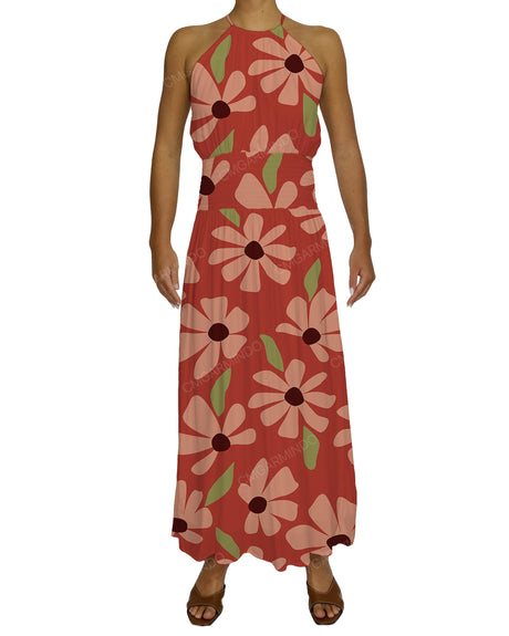 Halter Tie Shirred Waist Maxi Dress