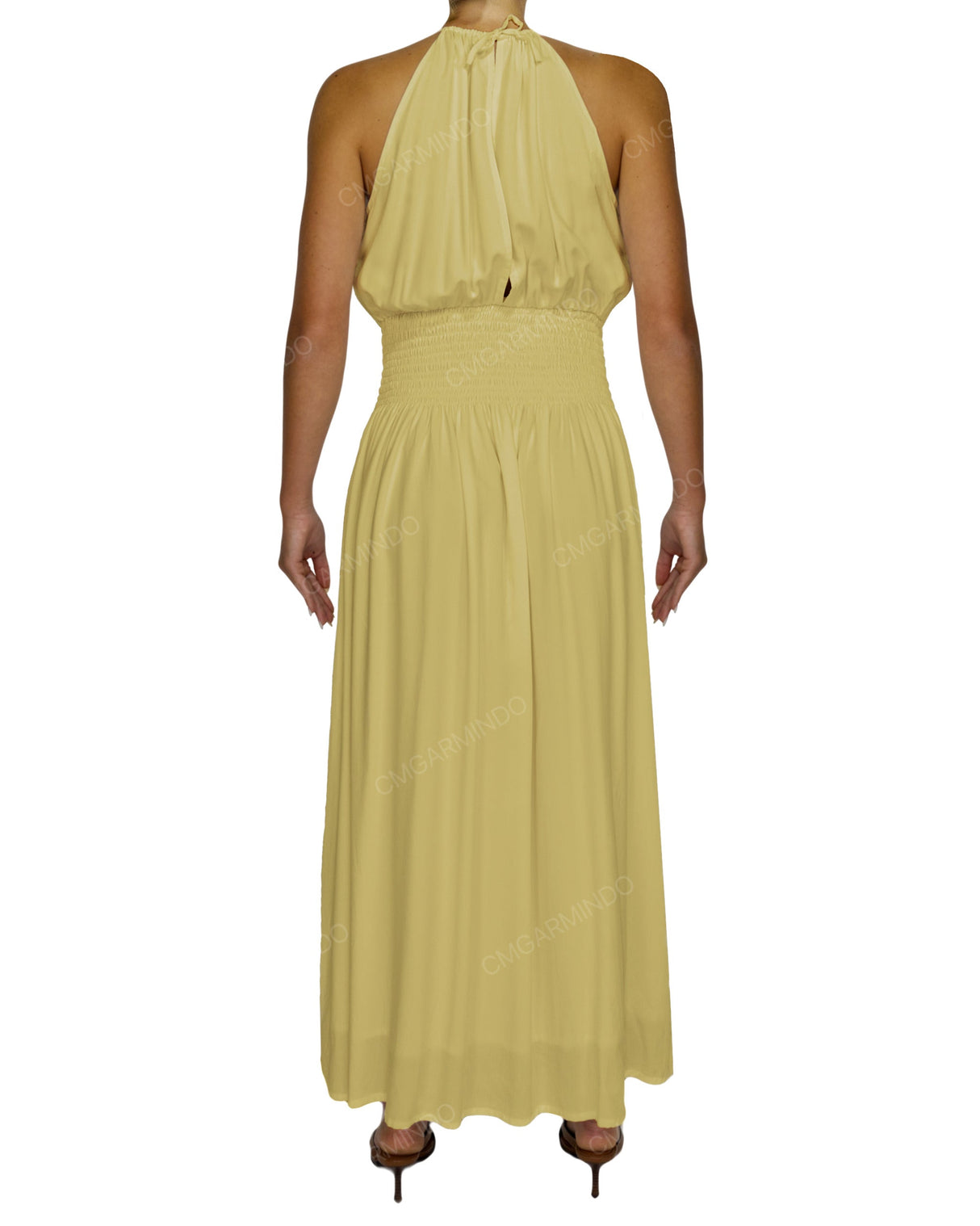 Halter Tie Shirred Waist Maxi Dress