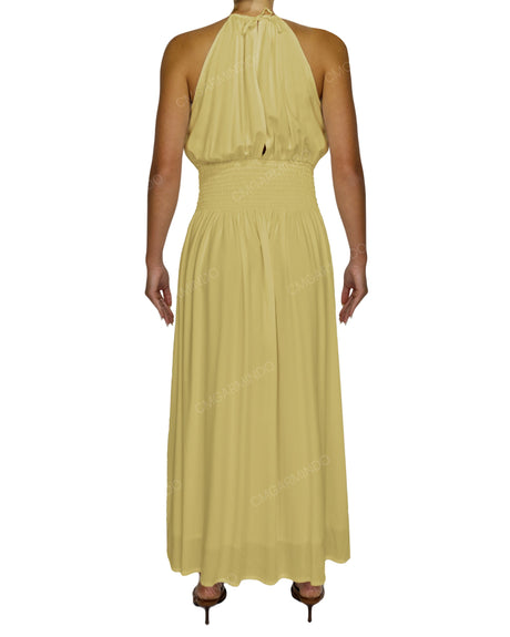 Halter Tie Shirred Waist Maxi Dress