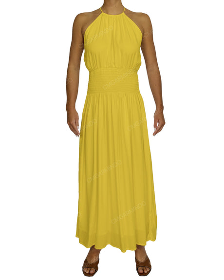 Halter Tie Shirred Waist Maxi Dress