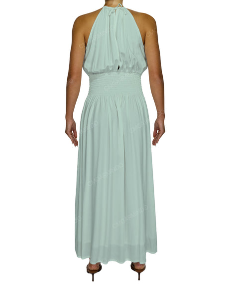 Halter Tie Shirred Waist Maxi Dress