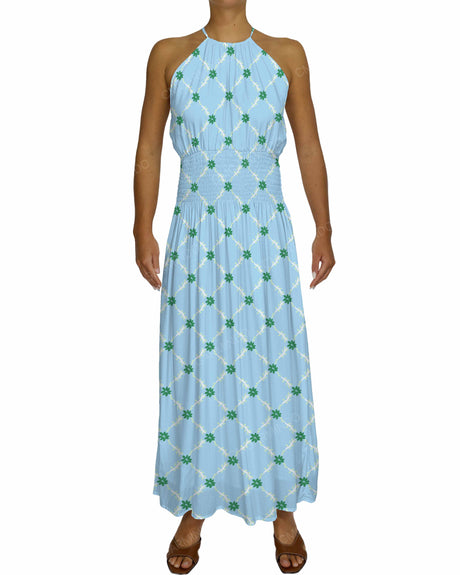 Halter Tie Shirred Waist Maxi Dress