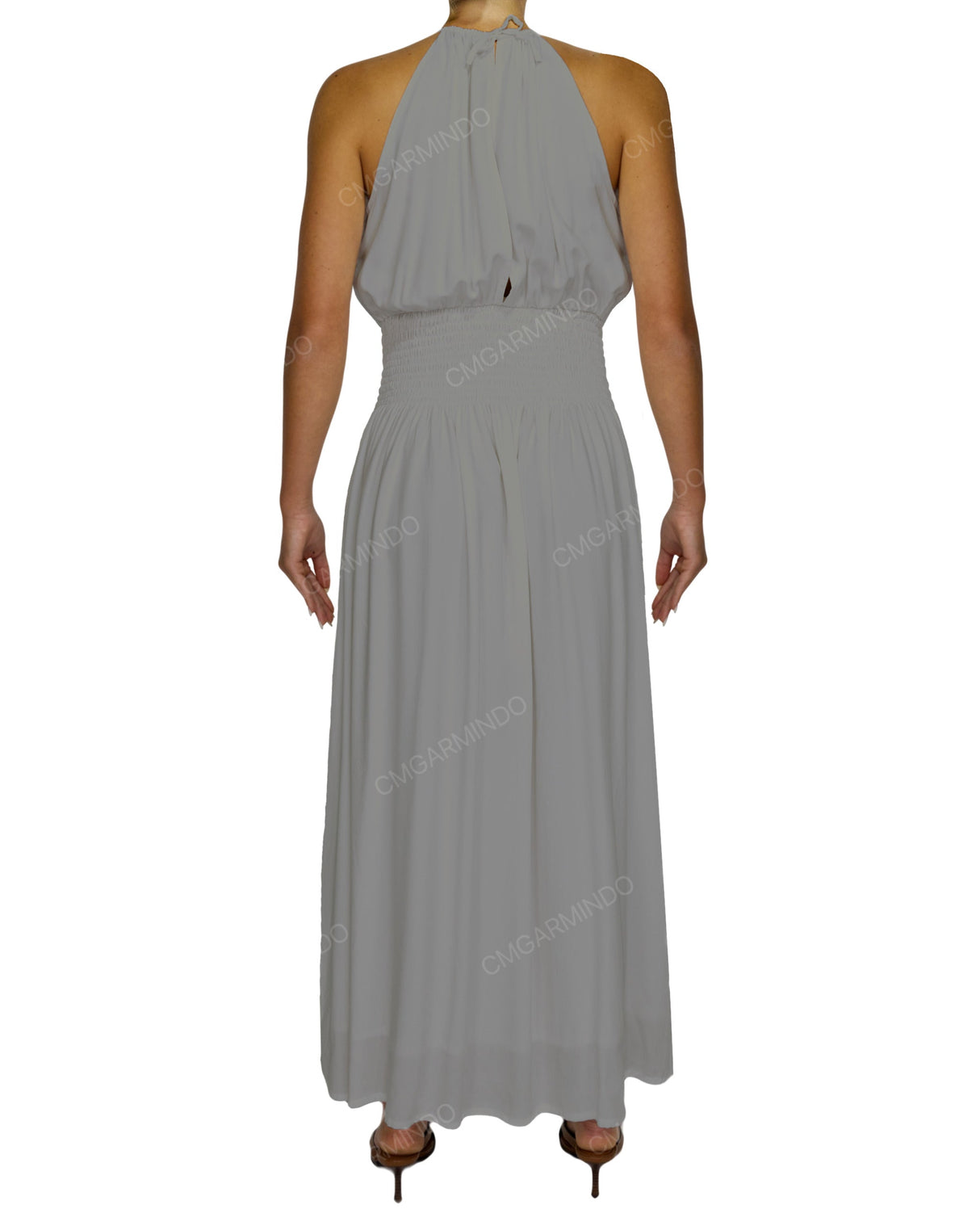 Halter Tie Shirred Waist Maxi Dress