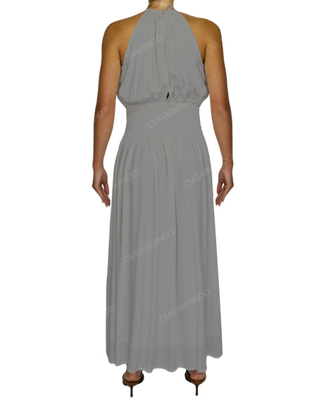 Halter Tie Shirred Waist Maxi Dress