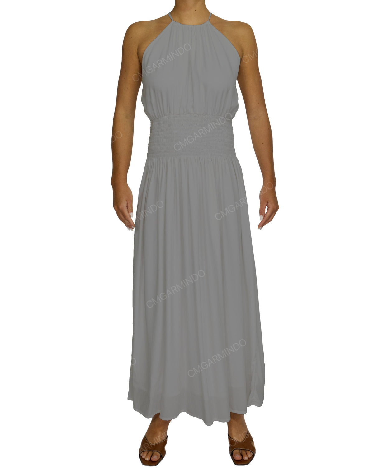 Halter Tie Shirred Waist Maxi Dress