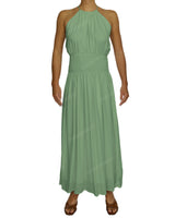 Halter Tie Shirred Waist Maxi Dress