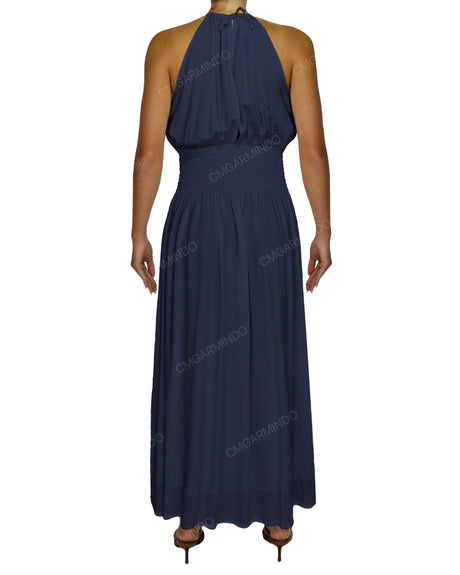 Halter Tie Shirred Waist Maxi Dress