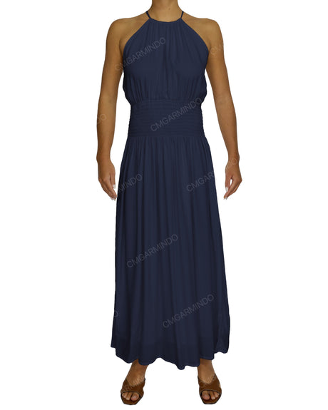 Halter Tie Shirred Waist Maxi Dress