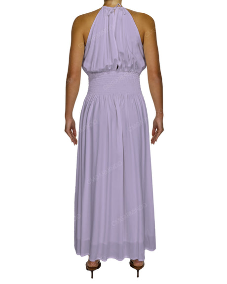 Halter Tie Shirred Waist Maxi Dress