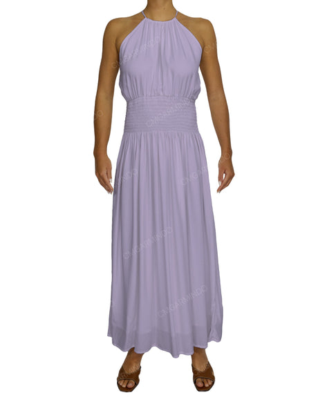 Halter Tie Shirred Waist Maxi Dress