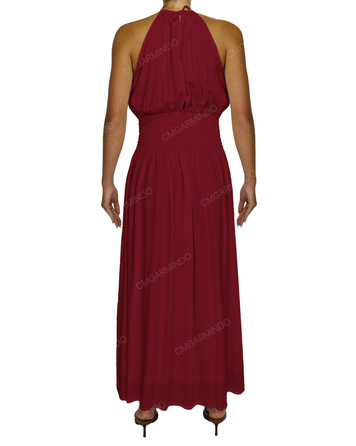 Halter Tie Shirred Waist Maxi Dress