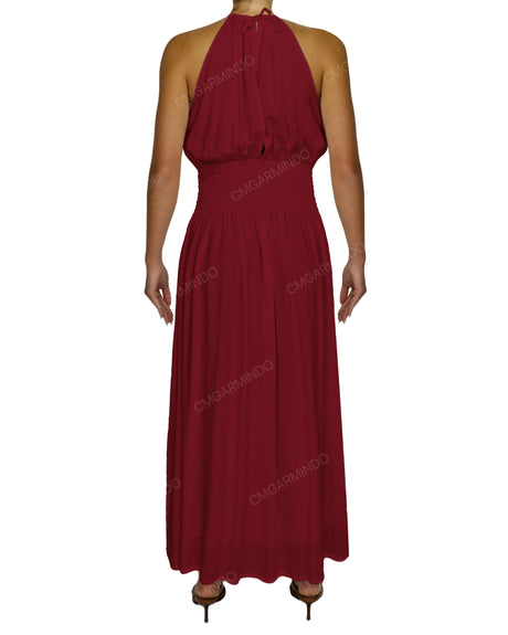 Halter Tie Shirred Waist Maxi Dress