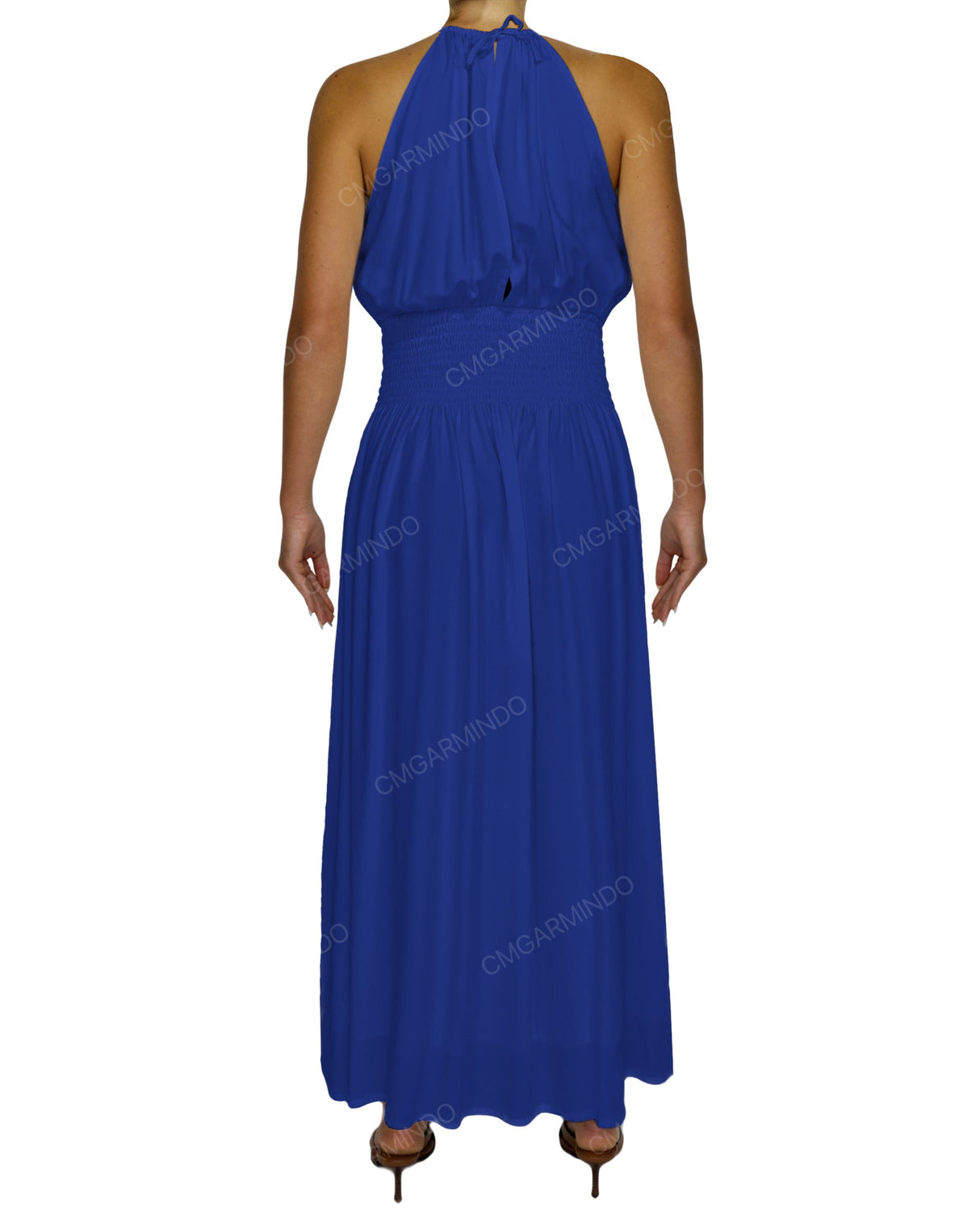 Halter Tie Shirred Waist Maxi Dress