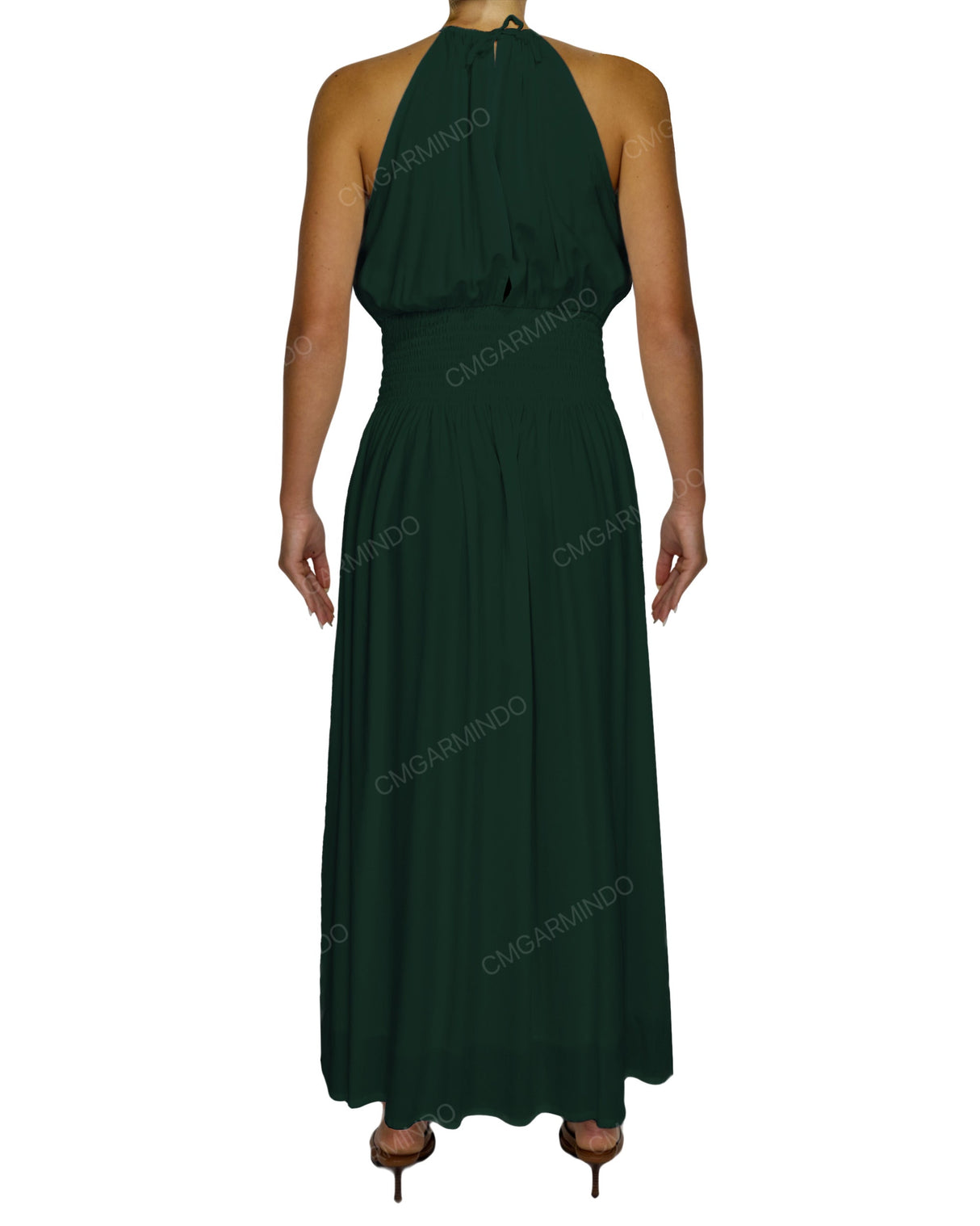 Halter Tie Shirred Waist Maxi Dress