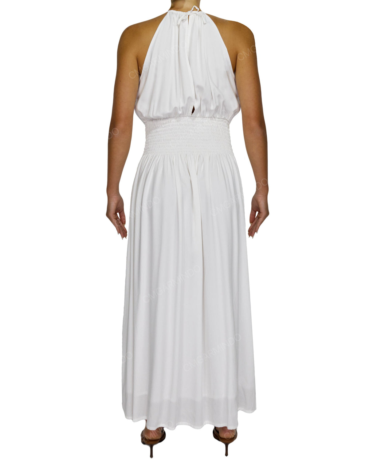 Halter Tie Shirred Waist Maxi Dress