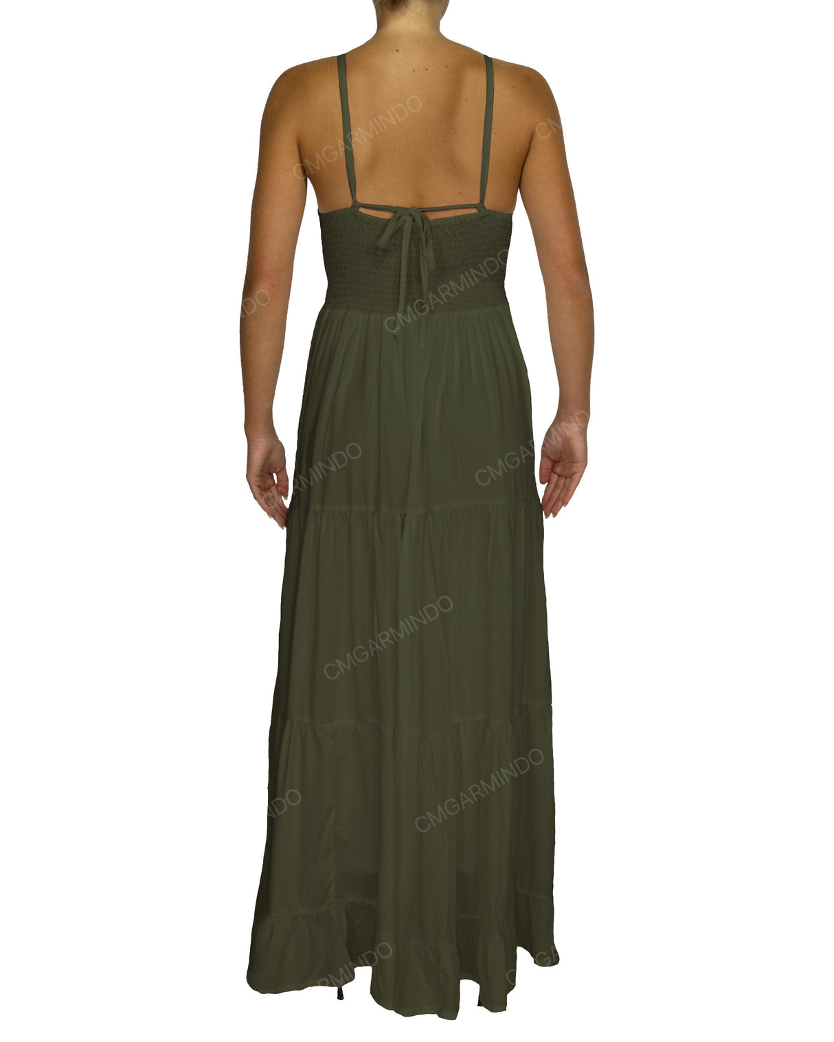 Shirred Halter Tie Tiered Maxi Dress