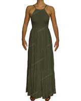 Shirred Halter Tie Tiered Maxi Dress