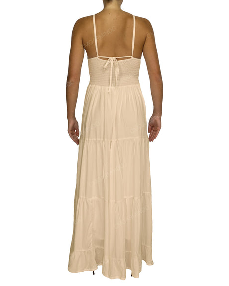 Shirred Halter Tie Tiered Maxi Dress