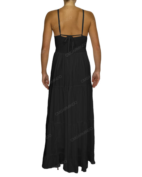 Shirred Halter Tie Tiered Maxi Dress