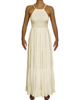 Shirred Halter Tie Tiered Maxi Dress