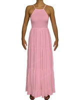 Shirred Halter Tie Tiered Maxi Dress