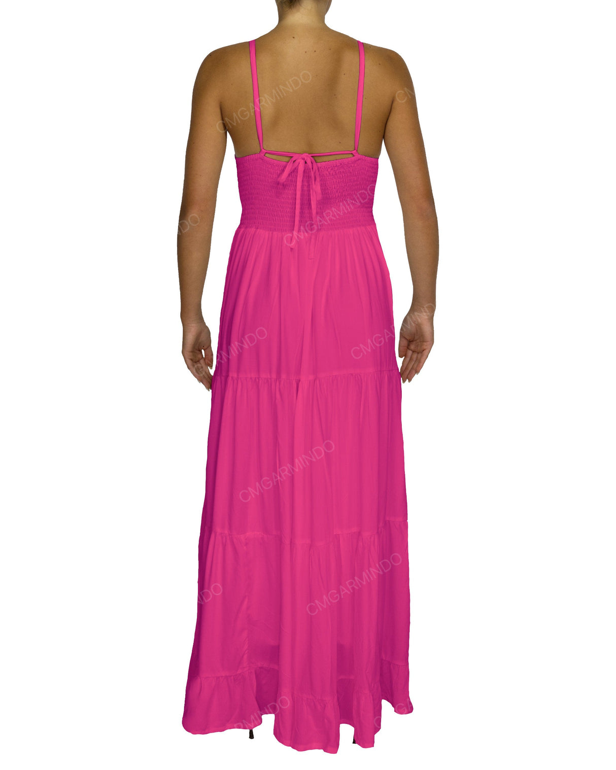 Shirred Halter Tie Tiered Maxi Dress